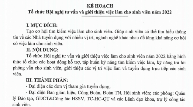 Kế hoạch tổ chức Hội nghị tư vấn và giới thiệu việc làm cho sinh viên năm 2022