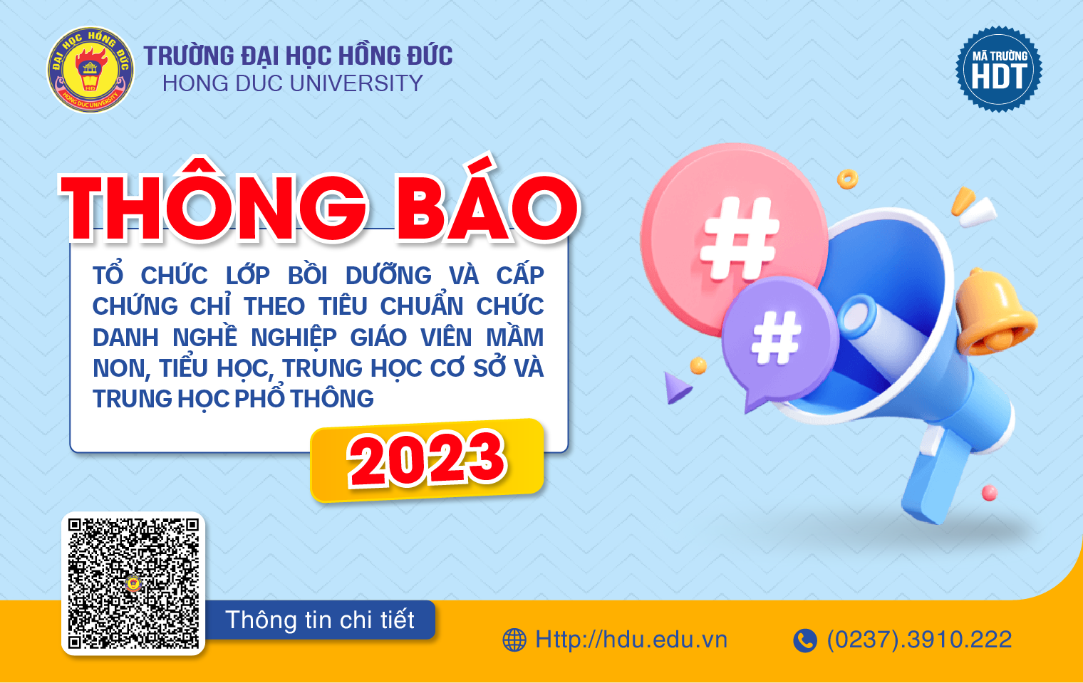 Thông báo về việc tổ chức lớp bồi dưỡng và cấp chứng chỉ theo tiêu chuẩn chức danh  nghề nghiệp giáo viên mầm non, tiểu học, trung học cơ sở  và trung học phổ thông năm 2023