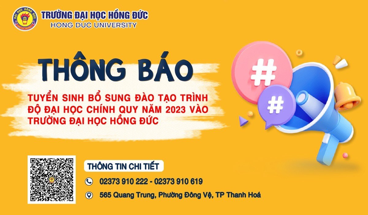 Thông báo tuyển sinh bổ sung đào tạo trình độ đại học chính quy năm 2023 vào Trường Đại học Hồng Đức