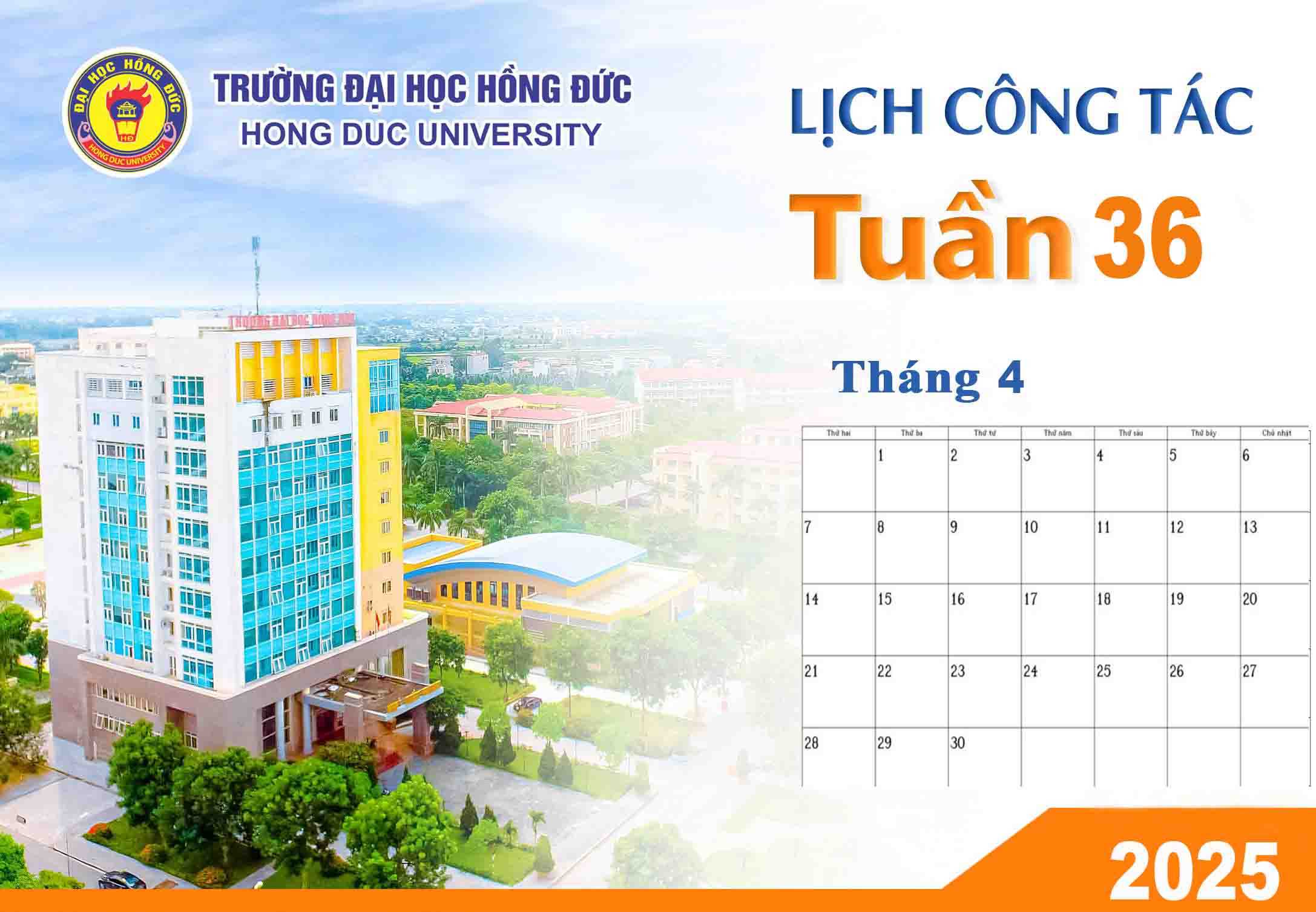 LỊCH CÔNG TÁC TUẦN 36 (Từ ngày 31/3/2025 đến ngày 06/4/2025)