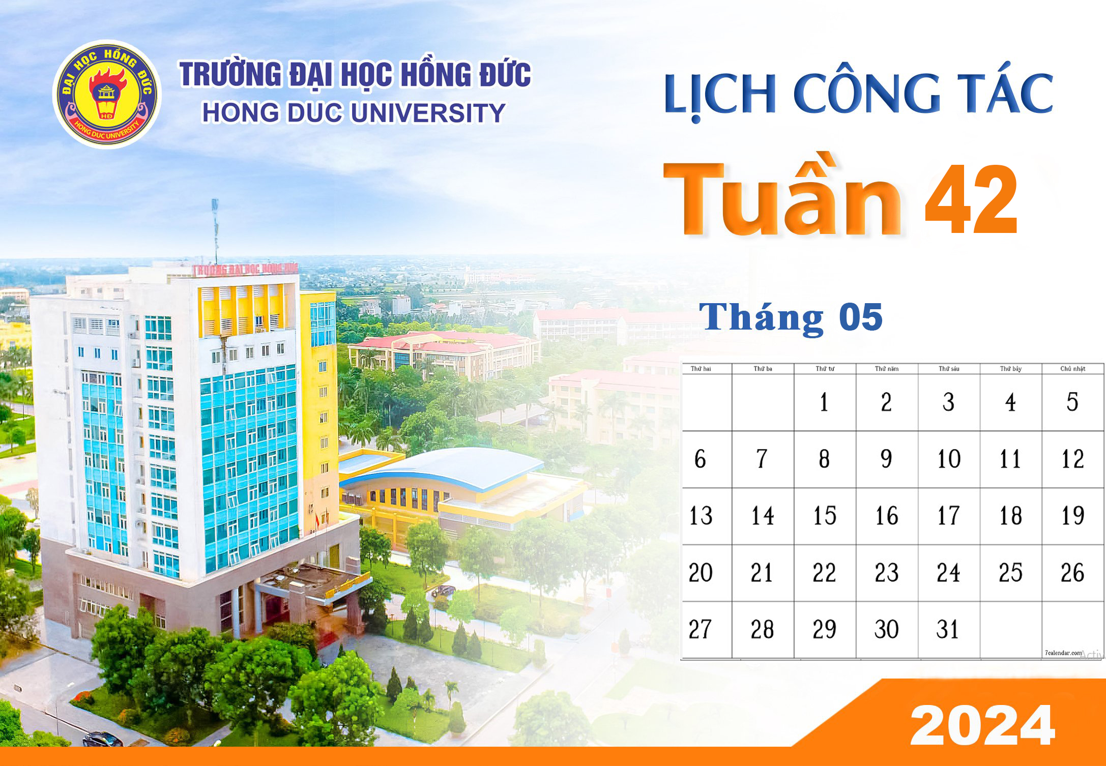 Lịch công tác tuần 42 Từ ngày 13/05/2024 đến ngày 19/05/2024)